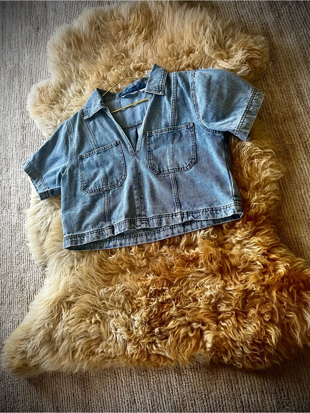 Vigoss Light Blue Denim Crop Shirt